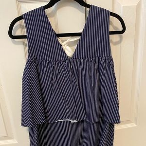 Navy Blue Striped Dress with Bow